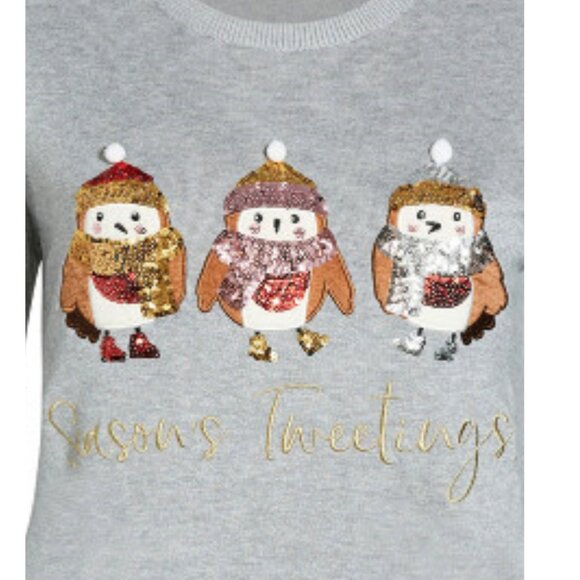 NWT City Chic Evans 22/24 Grey 'Season's Tweetings' Christmas Holiday Sweater - Picture 5 of 11